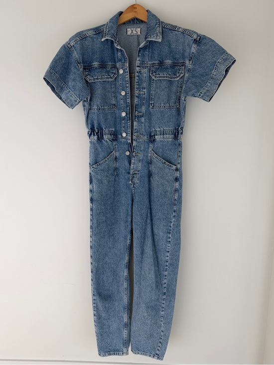 We The Free Pants - We The Free Light Blue Short-Sleeve Denim Jumpsuit